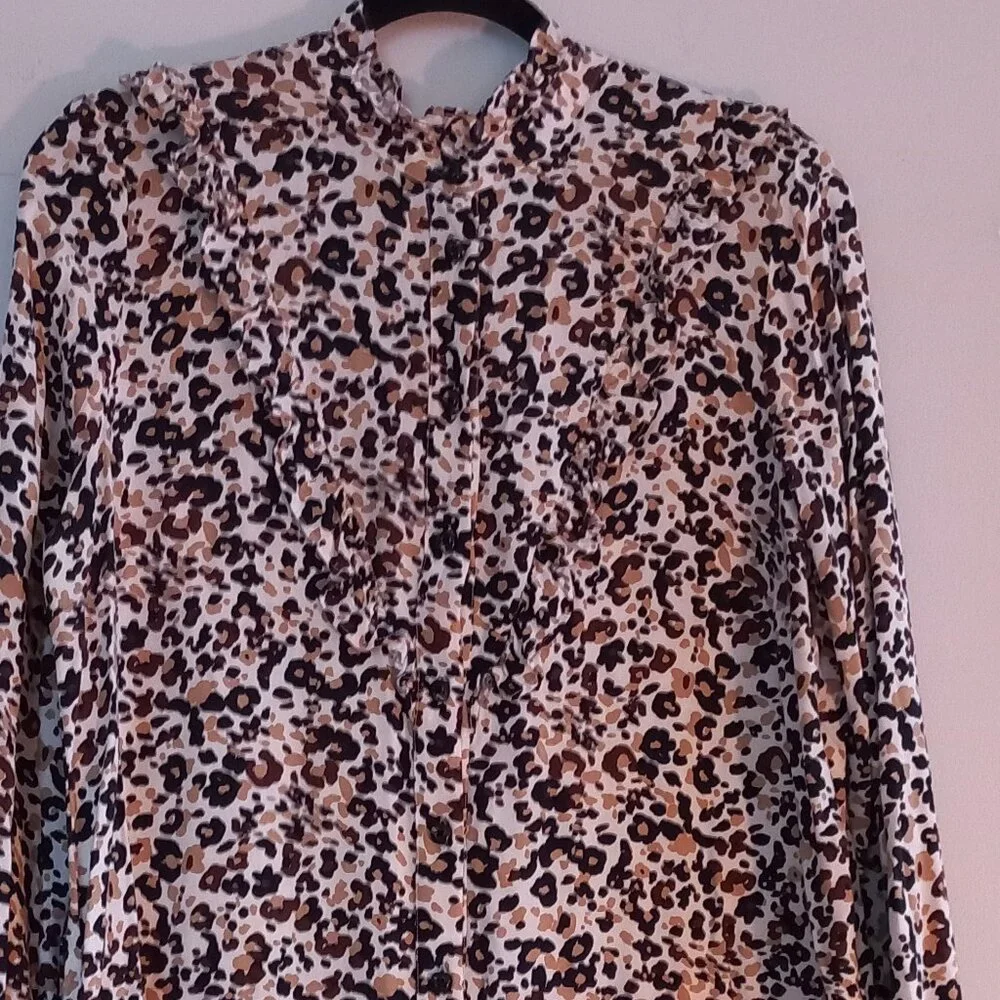 MAEVE Anthropologie Katia leopard print buttondown blouse with ruffles size 12 - Picture 8 of 15